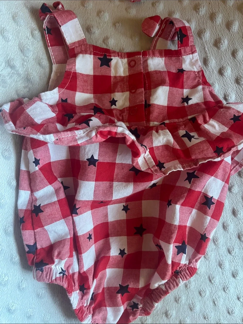 Red & White Gingham Star Baby Romper with Headband